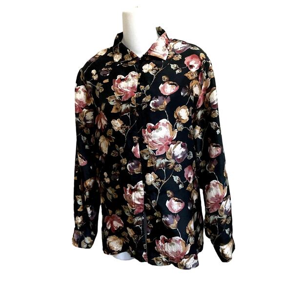 VTG‎ Stunt 100%Silk Floral  Shirt Blouse Boho Cottage Garden Country MP - Picture 1 of 4
